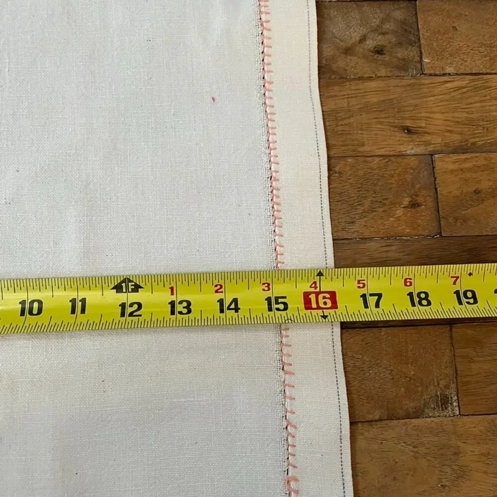 Vintage Handmade Cream Linen Table Runner Colorful Crochet Lace Edge